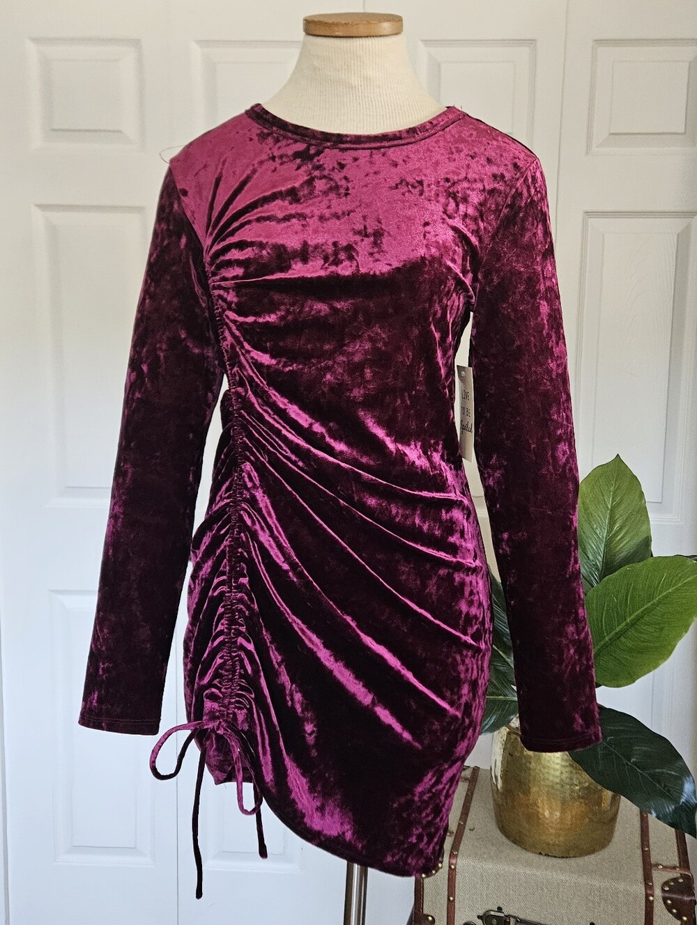 NWT Live to Be Spoil Vampy Goth Velvet Ruched Drawstring Club Mini Dress Size XL